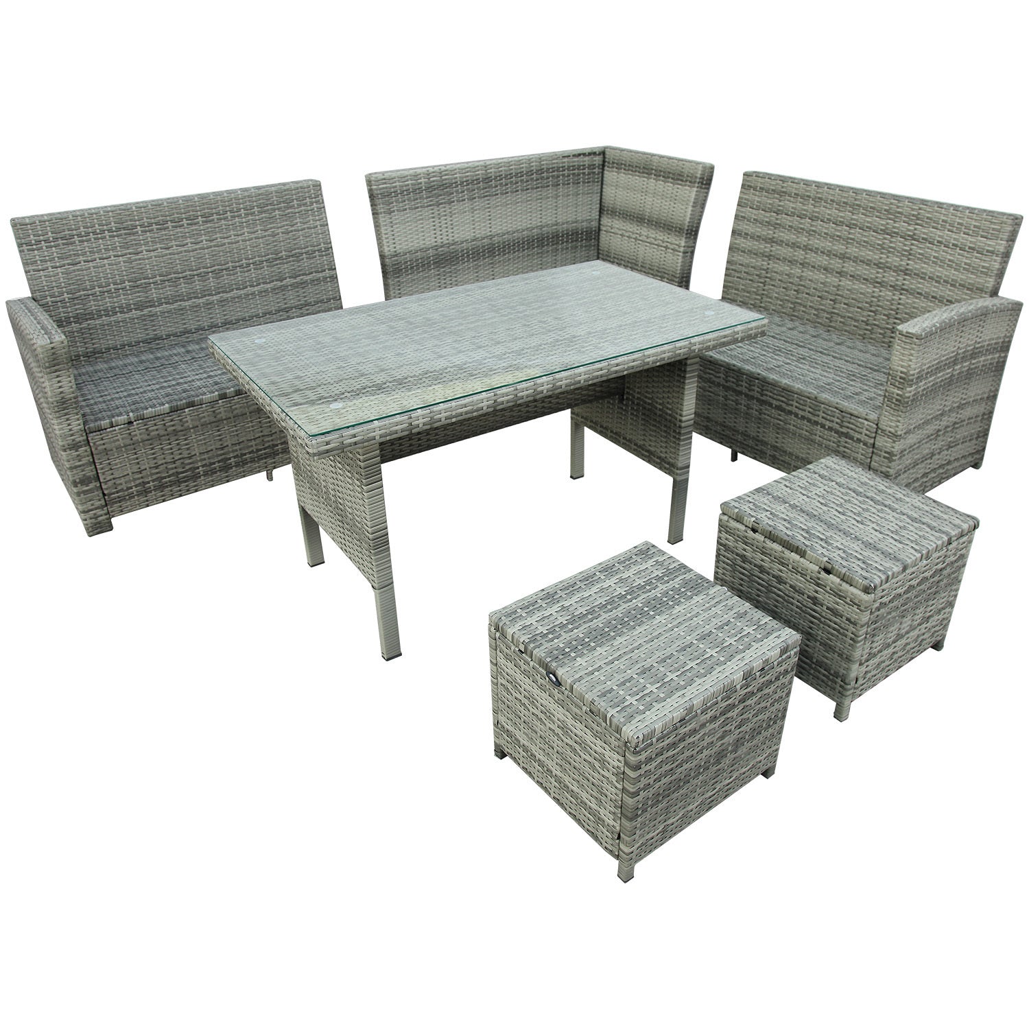 6-Piece Patio Furniture Set Outdoor Sectional Sofa, Glass Table