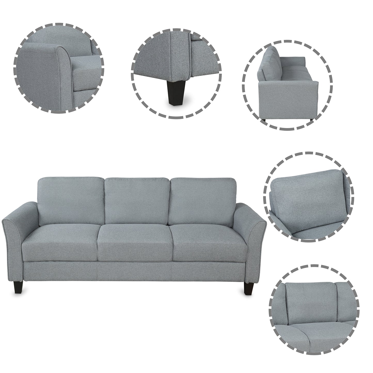 Living Room Sets: Armrest Sofa, Single Chair, Loveseat, 3-Seat Sofa (Gray)