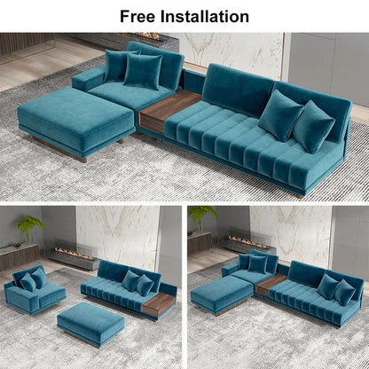 L-Shaped Sectional Sofa with Chaise & Ottoman