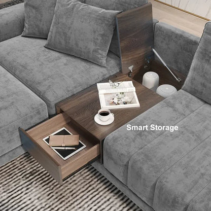 L-Shaped Sectional Sofa with Chaise & Ottoman