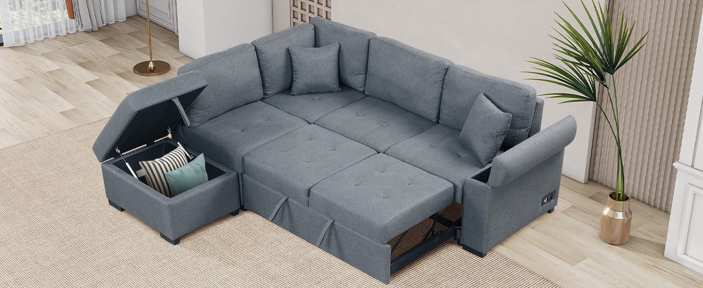 Sleeper Sectional Sofa, L-Shape Couch with Storage