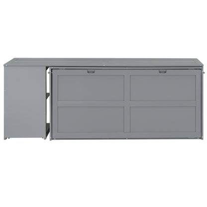 Queen Size Murphy Bed with Rotable Desk, Gray