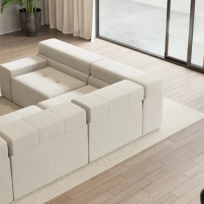L-Shaped Off White Velvet Modular Sectional Sofa with Chaise