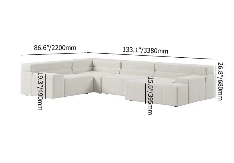 L-Shaped Off White Velvet Modular Sectional Sofa with Chaise
