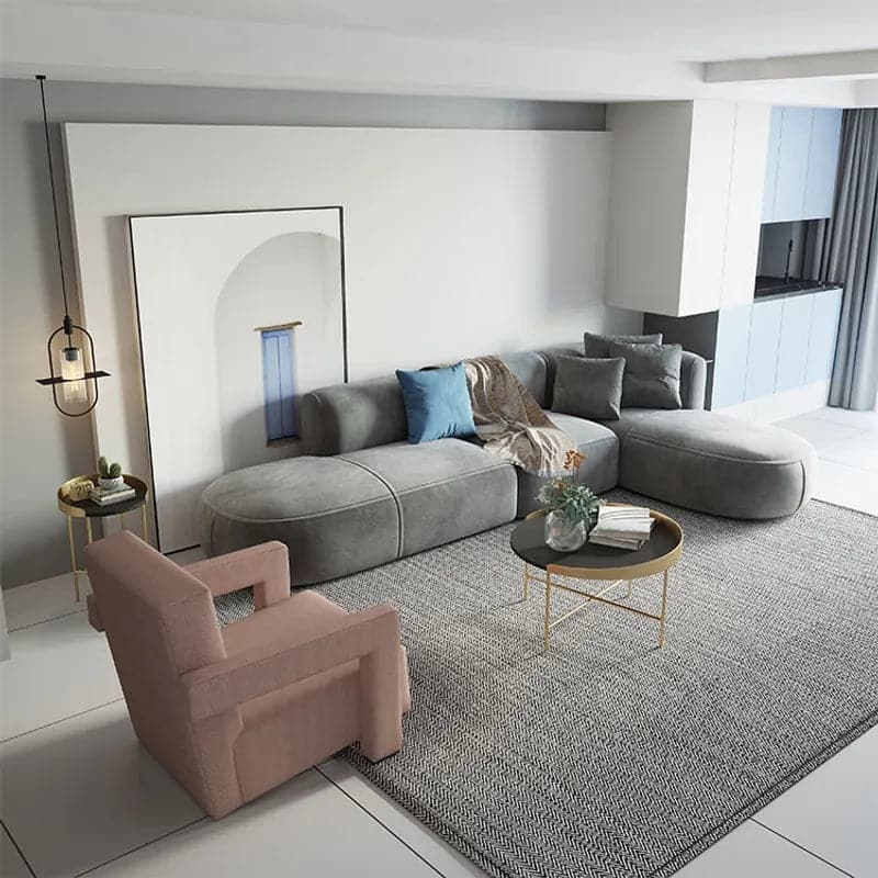 L-Shaped Modular Corner Sofa with Gray Pillows