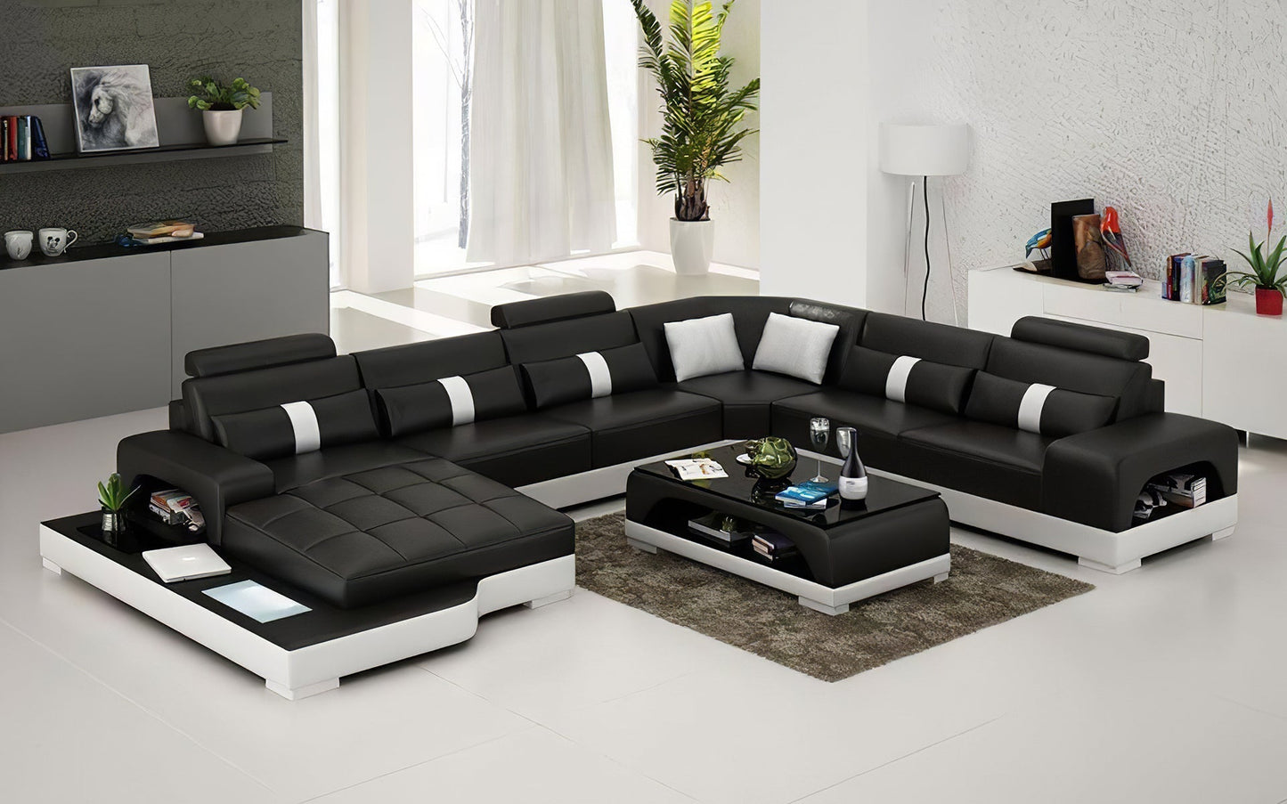 Stellar Large Leather Sectional with LED Lights