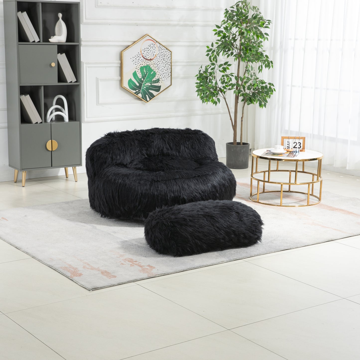 COOLMORE Bean Bag Chair Faux fur Lazy Sofa /Footstool Durable Comfort