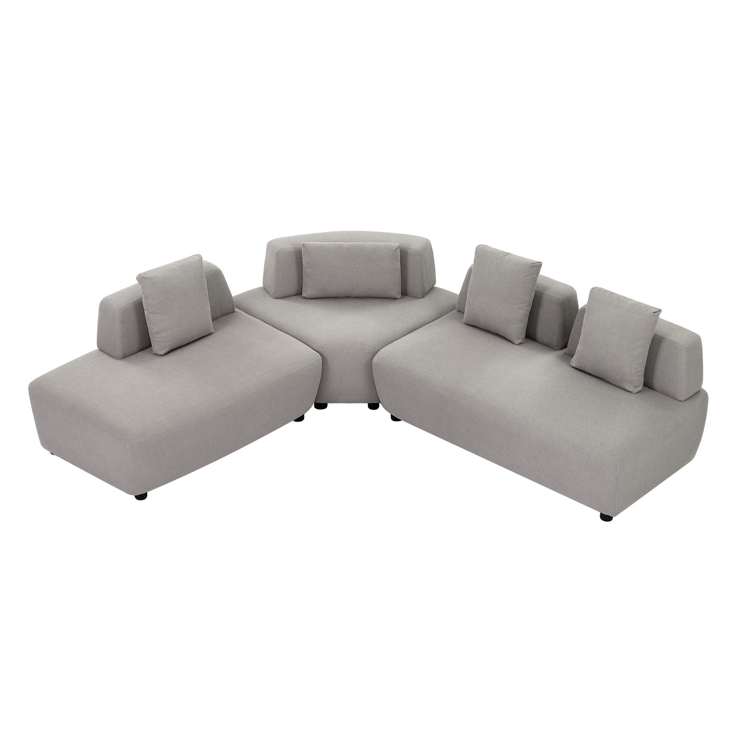 3-piece Sectional Sofa Convertible with Four Removable Pillows Grey