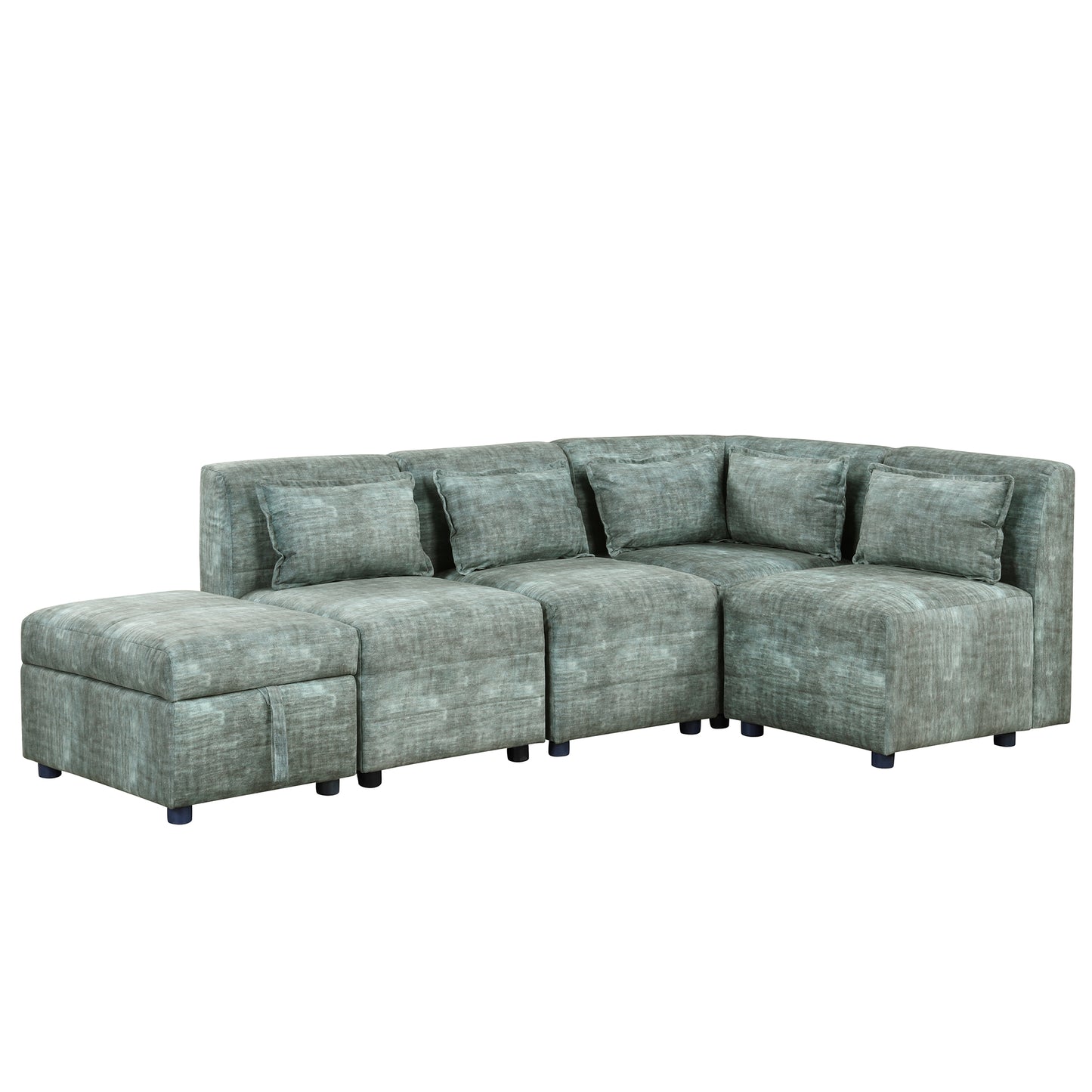 Sofa Set, 5-Seater Couch with Ottoman, 5 Pillows