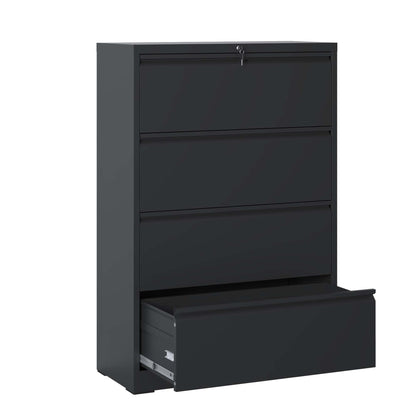 File Cabinet 4 Drawer, Black Filing Cabinet Lockable Home Office