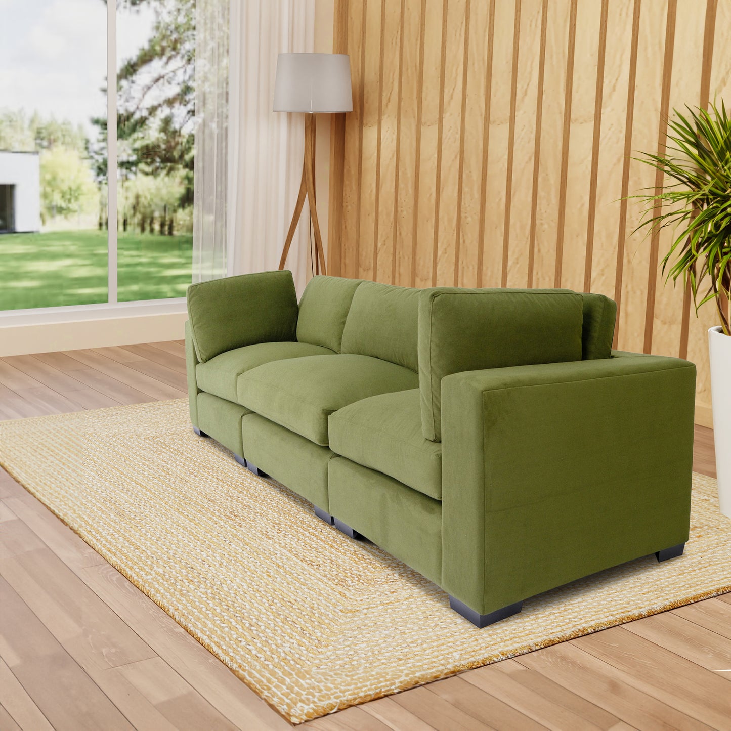 Forest Green Sofa: Modern 3-Seater for Living Room, Bedroom, Office