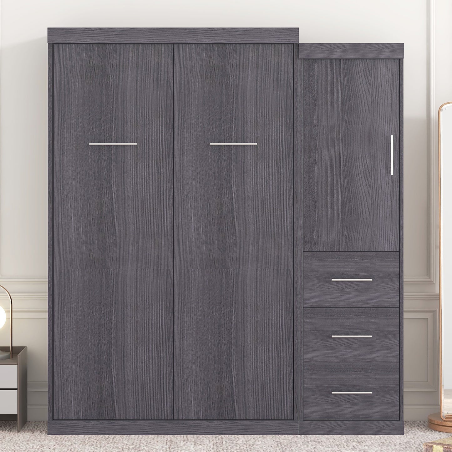 Twin Murphy Bed: Wardrobe, Drawers, Cabinet Storage