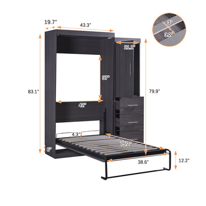 Twin Murphy Bed: Wardrobe, Drawers, Cabinet Storage