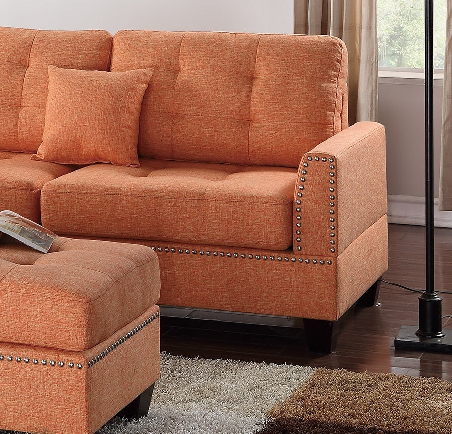 User Modern Citrus Sectional: Reversible Chaise, Sofa, Ottoman, Tufted