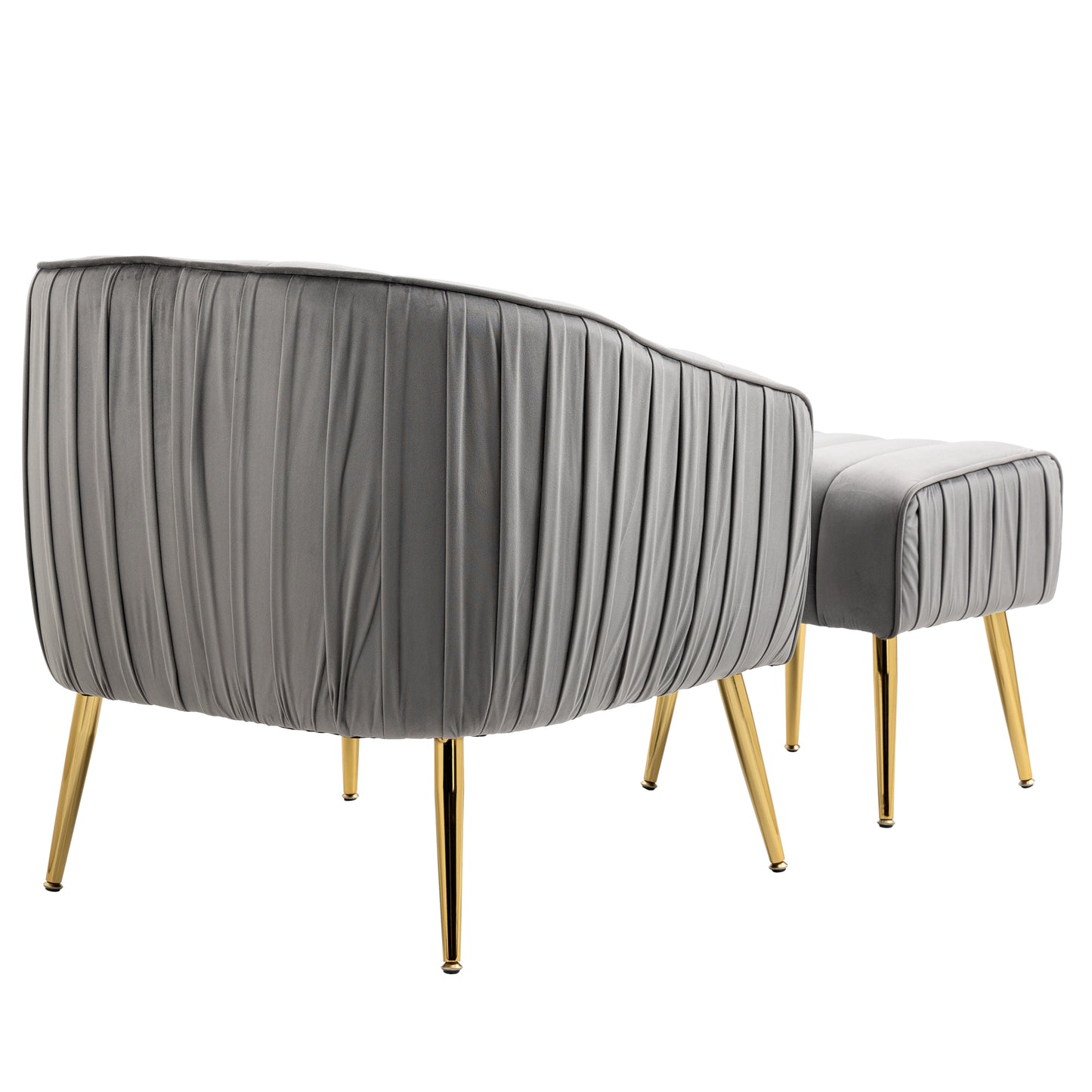 Velvet Accent Chair, Ottoman, Grey