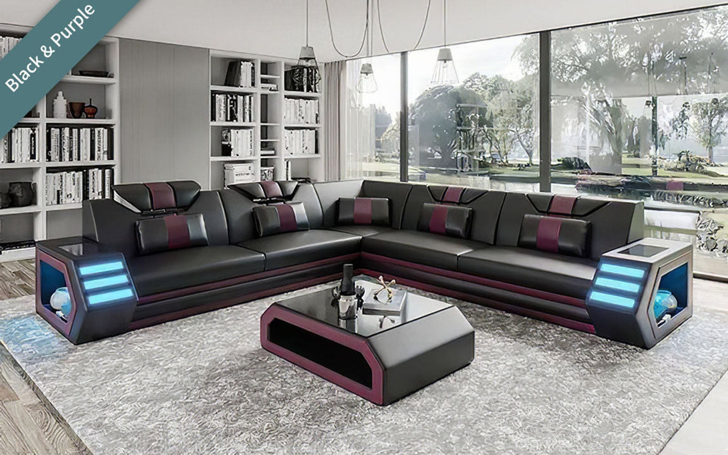 Modern Leather Sectional with LED Light