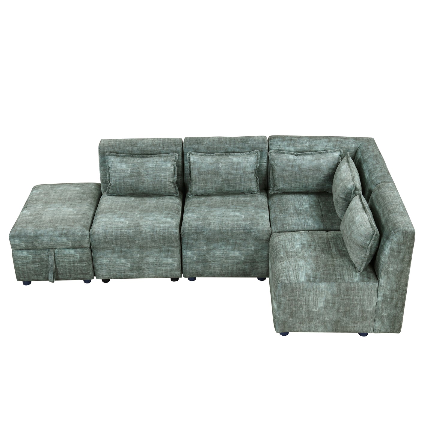 Sofa Set, 5-Seater Couch with Ottoman, 5 Pillows