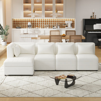 Sofa Set, 5-Seater Couch with Ottoman, 5 Pillows