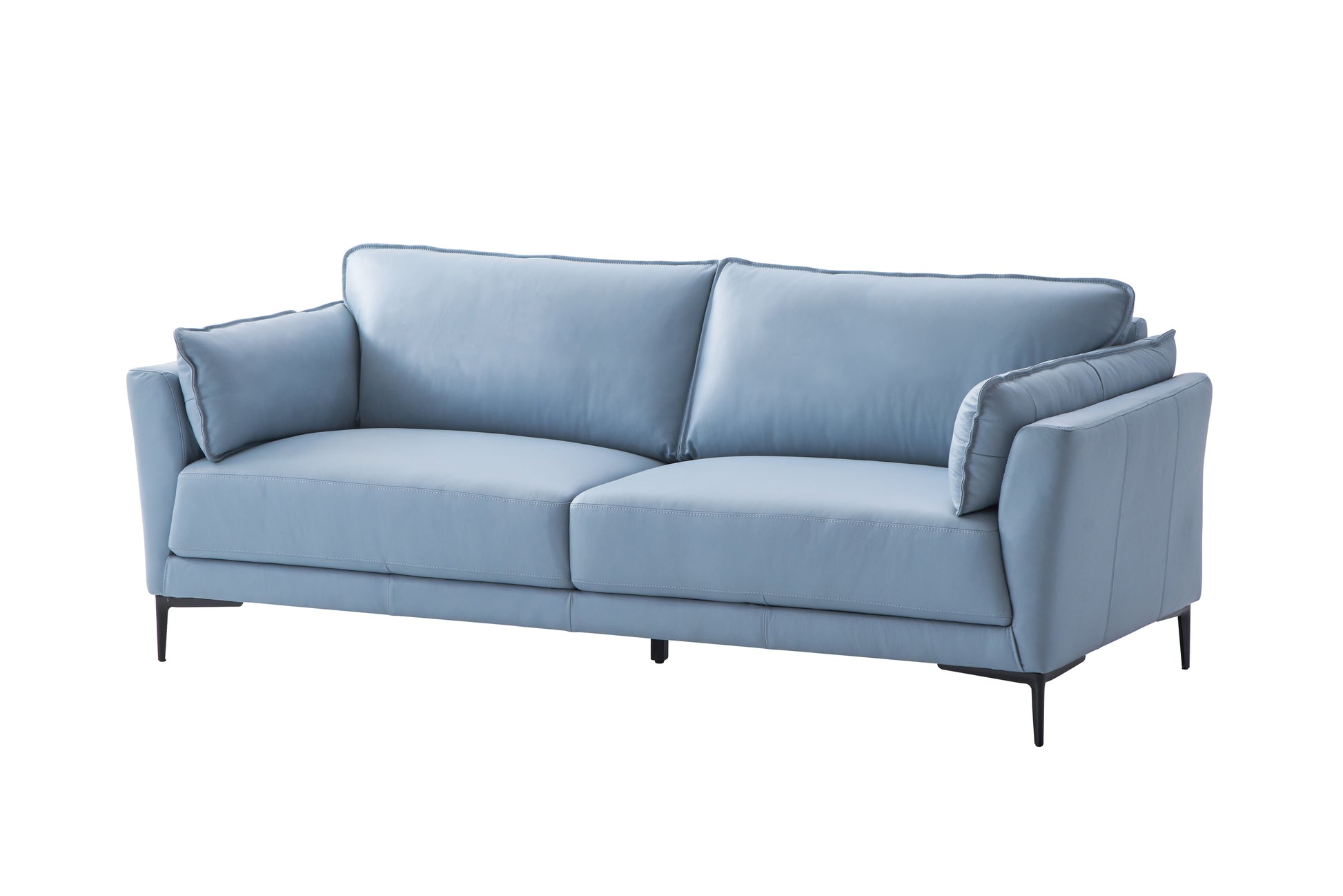 Ethereal Essence Light Blue Top Grain Leather Sofa, Black Finish