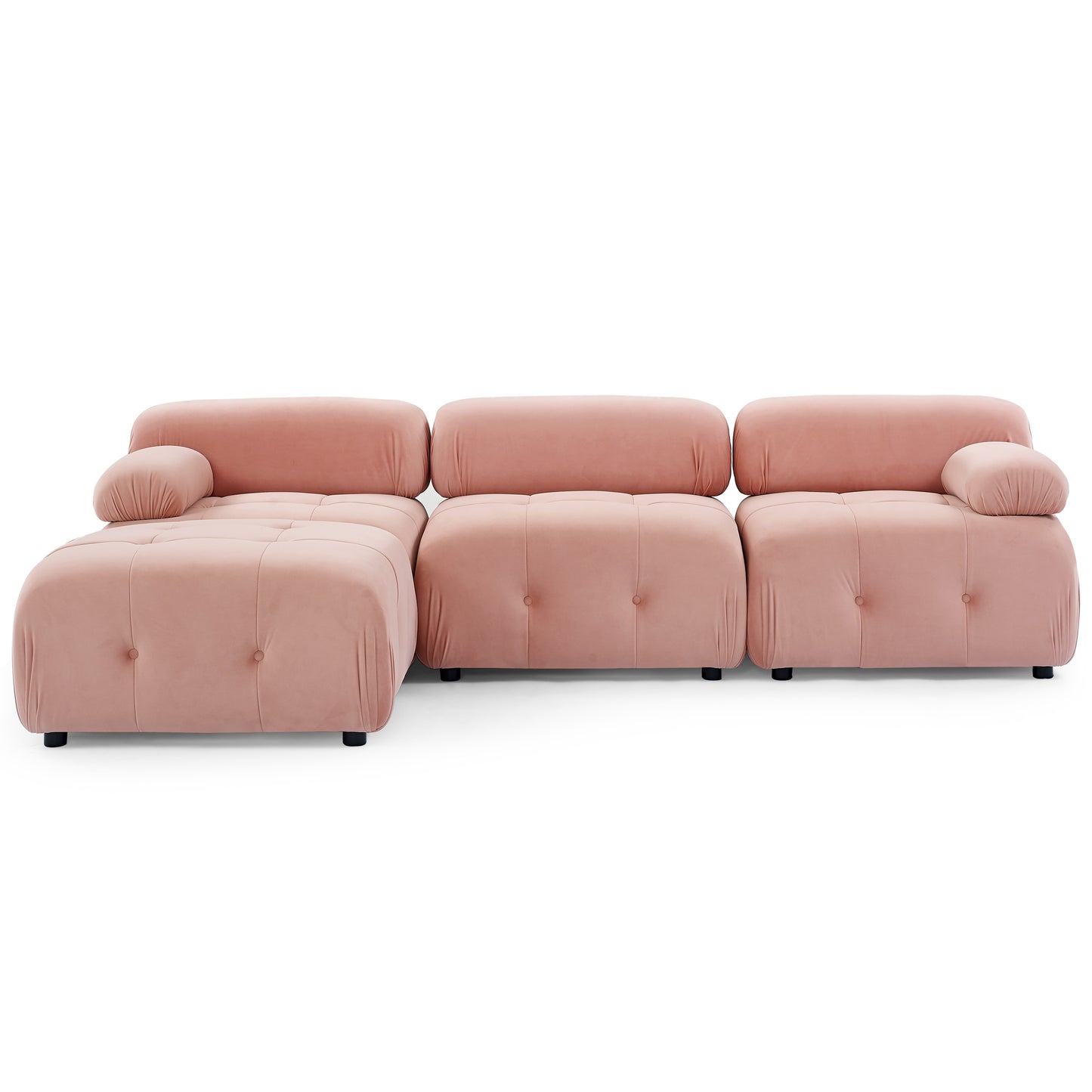 Modular Sectional Sofa, L Shaped Couch with Reversible Ottoman, Pink Velvet