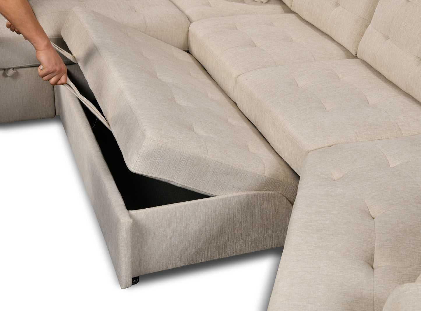 Oversized U-Shape Sectional: Wide Chaise, Beige, Ideal for Home.