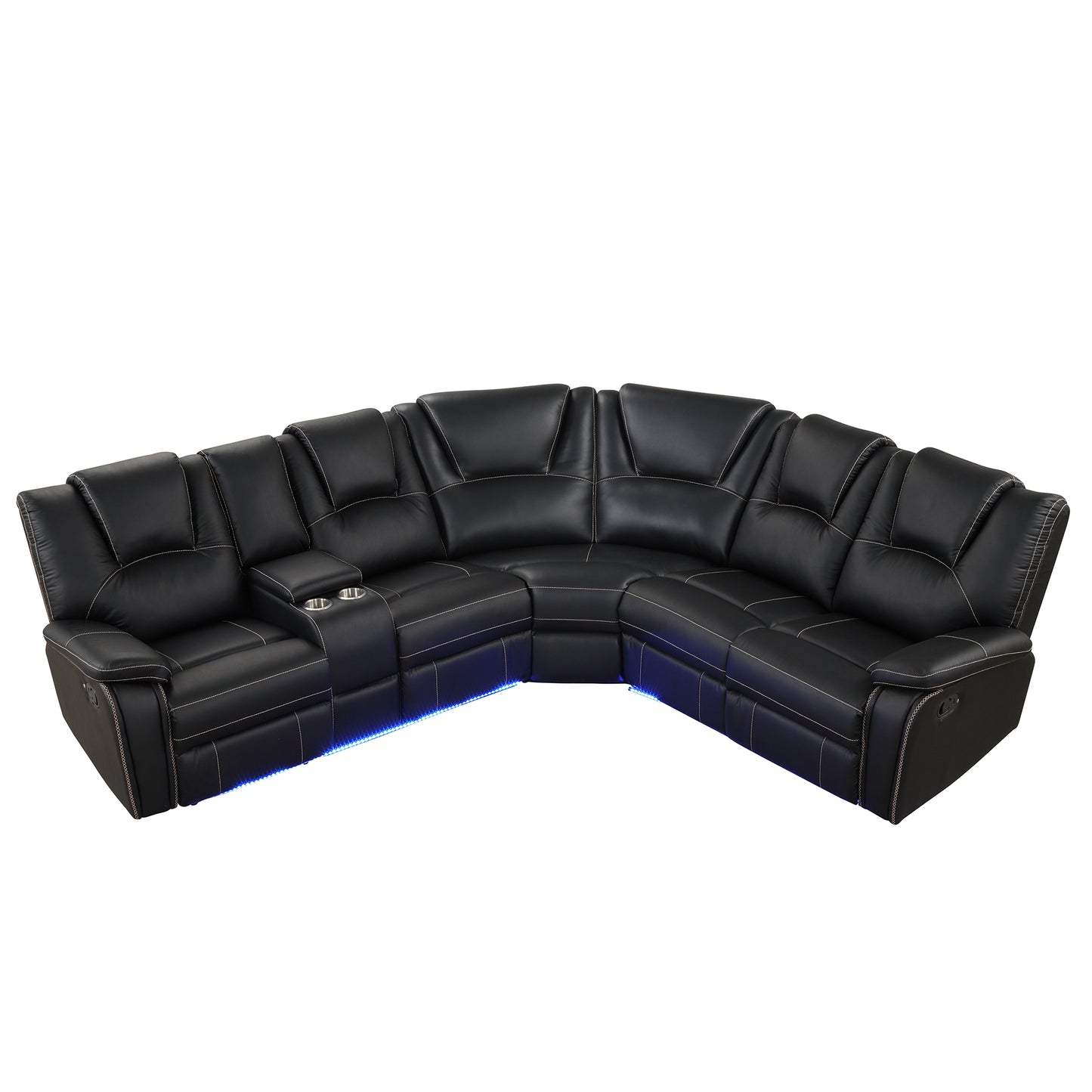 Leather Recliner, LED Console, Living Room Set