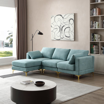 ADF Living Room Furniture L Shape Couch Turquoise Fabric