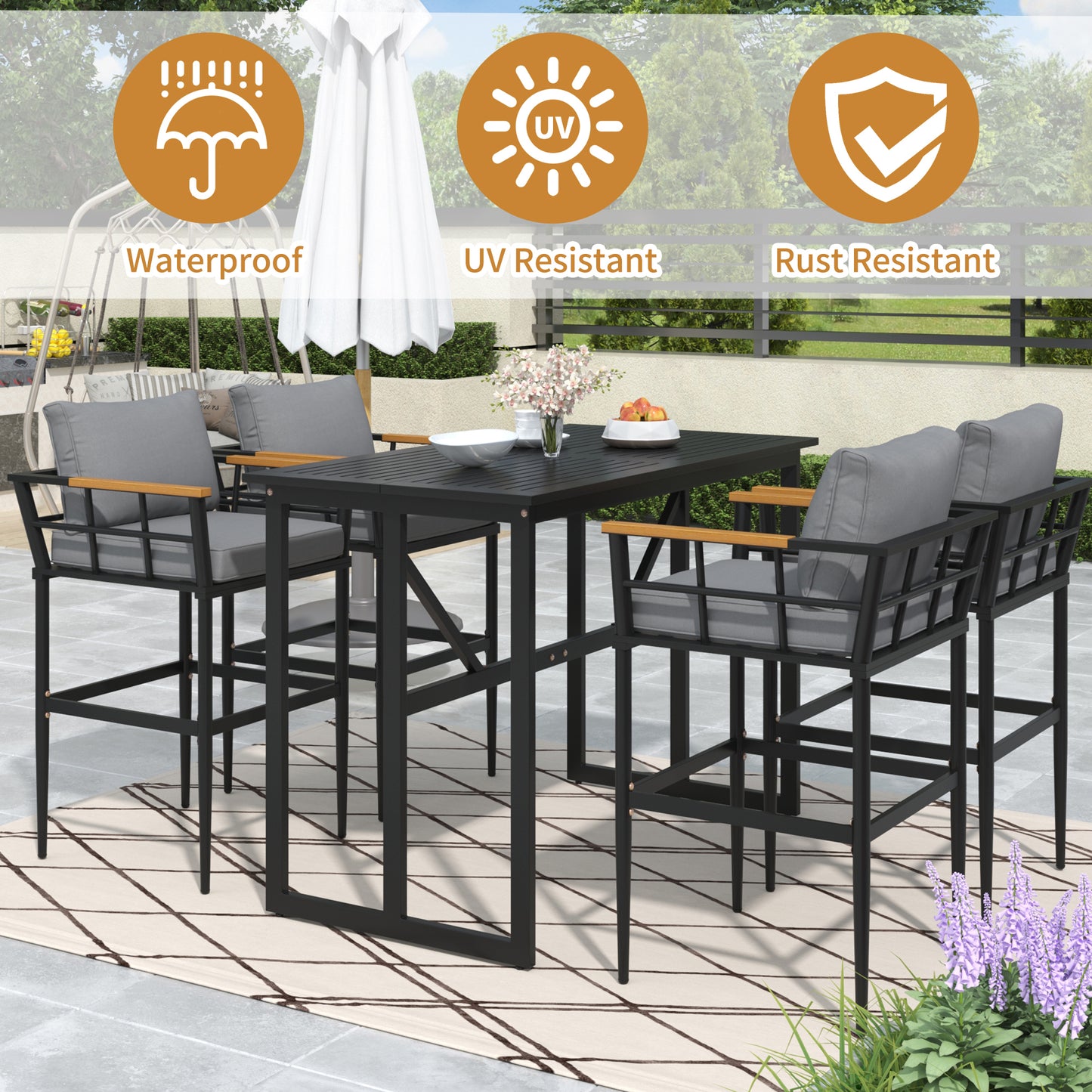 Steel Outdoor Dining Set, Armrest Suitable For Patio