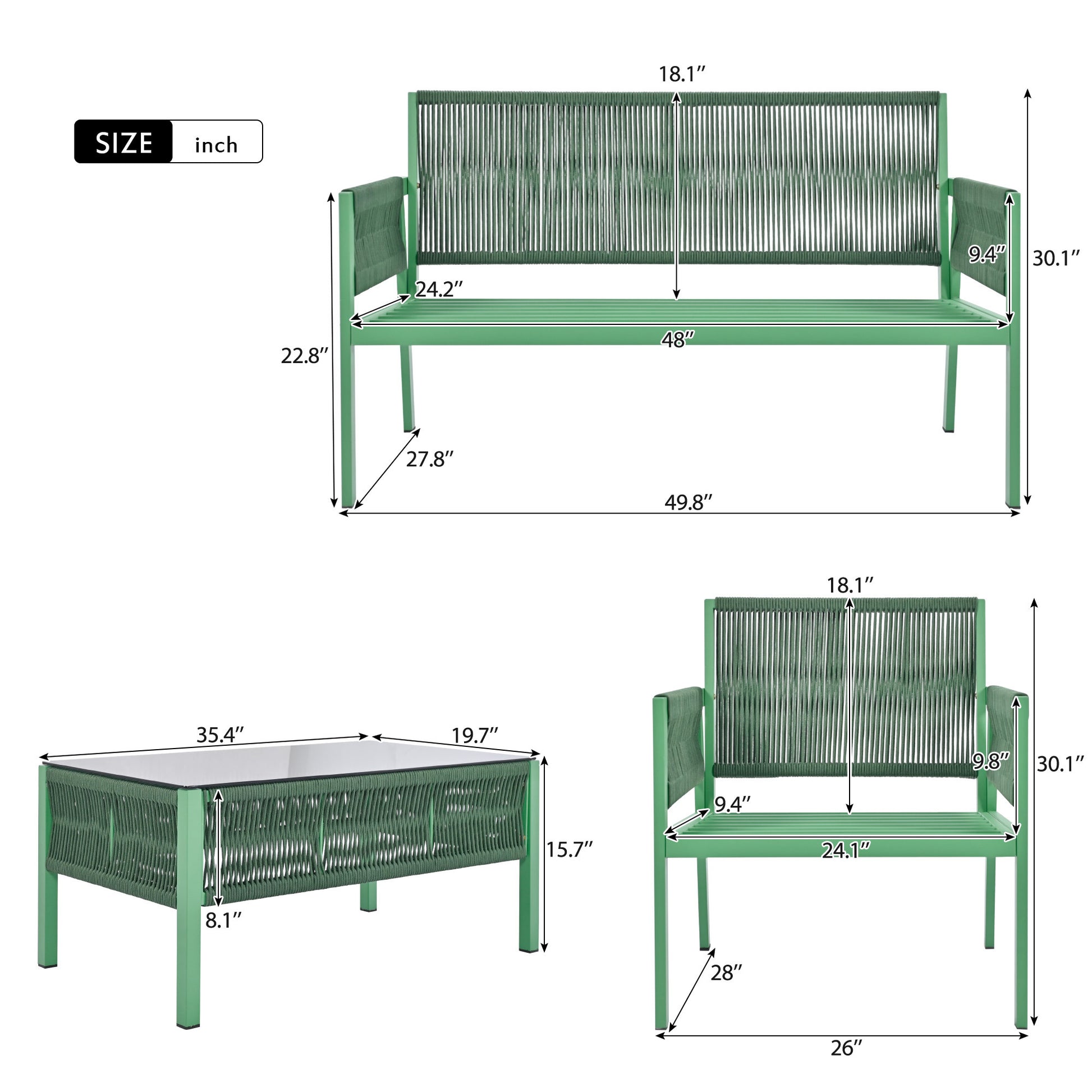 4-Piece Patio Furniture Set, Outdoor Furniture, Glass Table