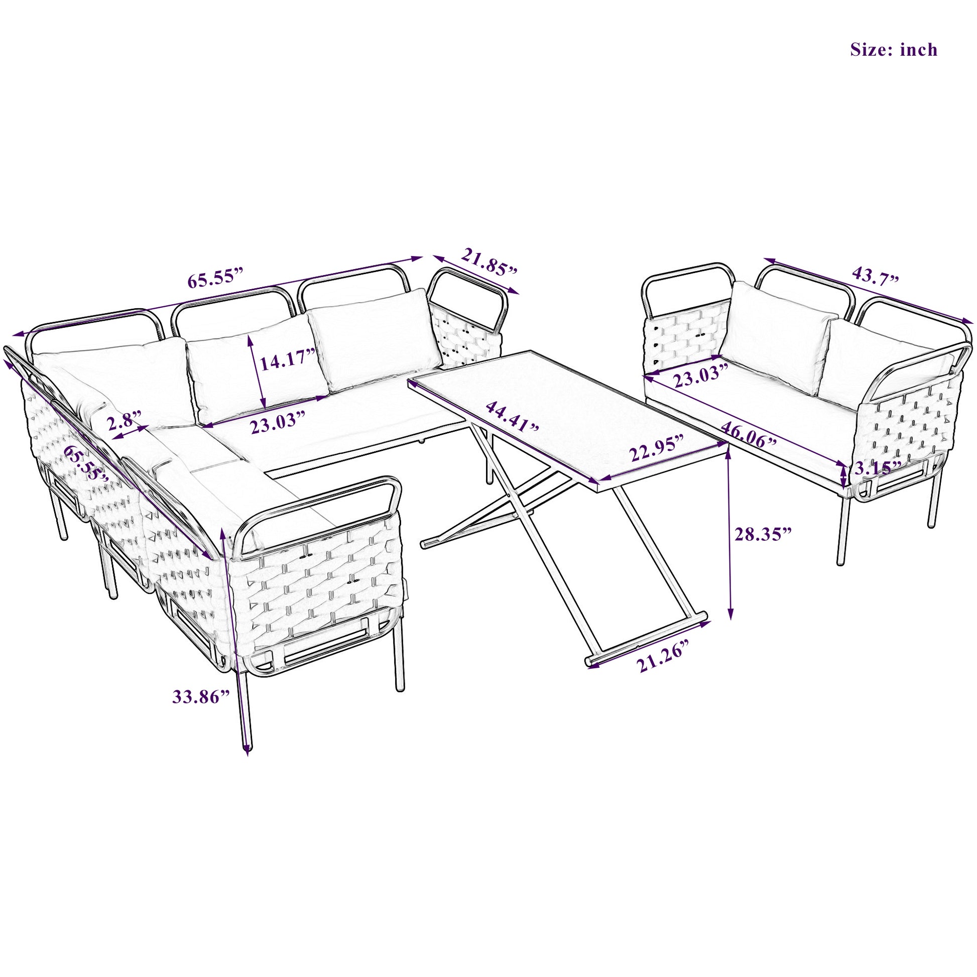 5-Piece Modern Patio Sectional Sofa Set Outdoor Woven Rope