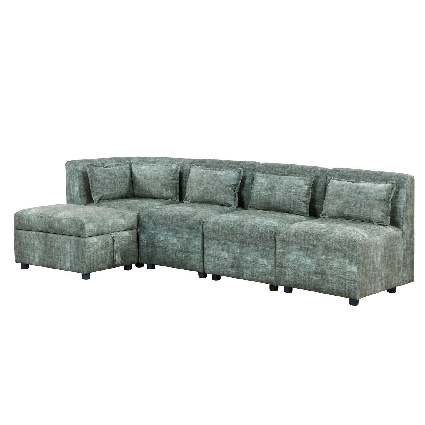 Sofa Set, 5-Seater Couch with Ottoman, 5 Pillows