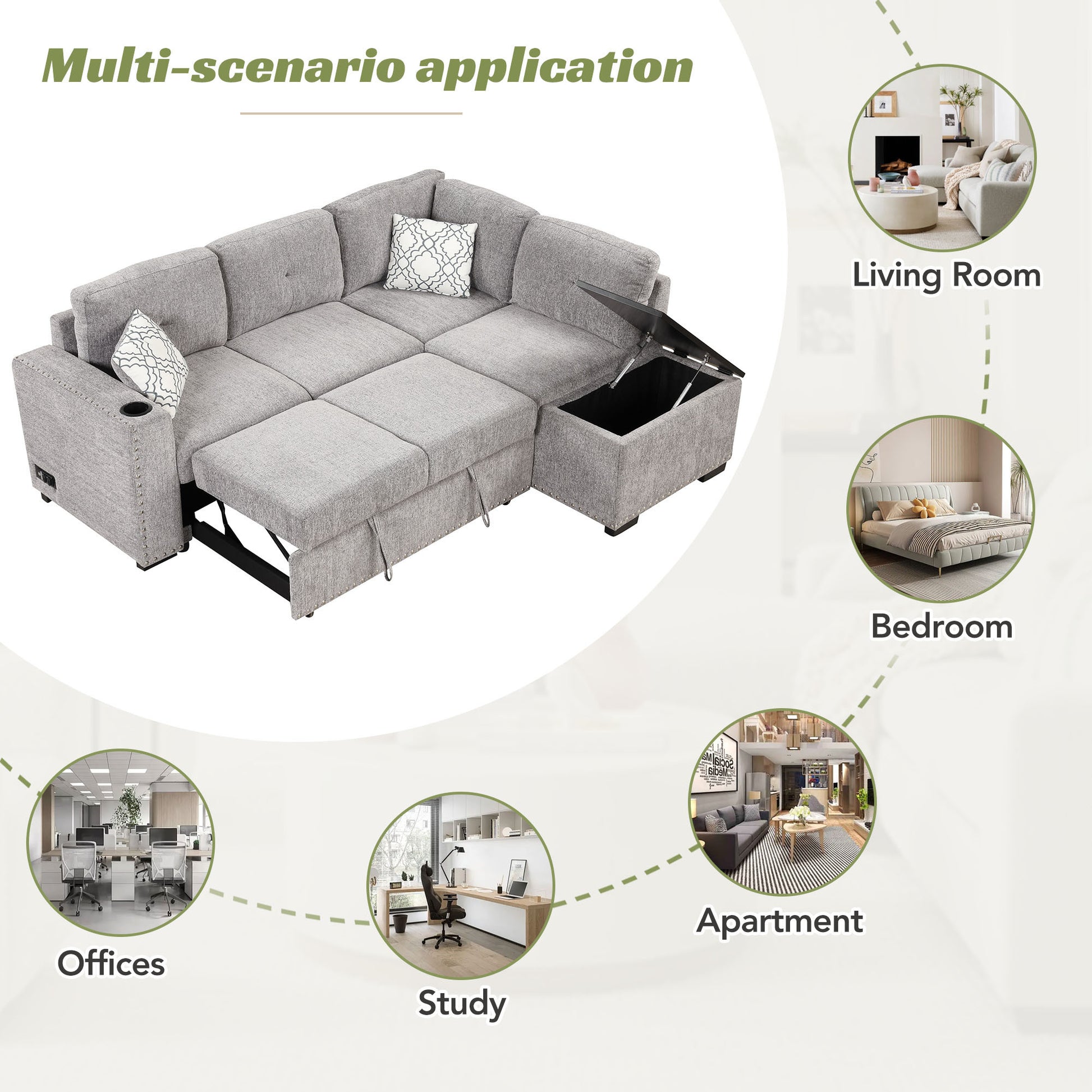 Reversible Sectional Sofa Bed, L-Shaped