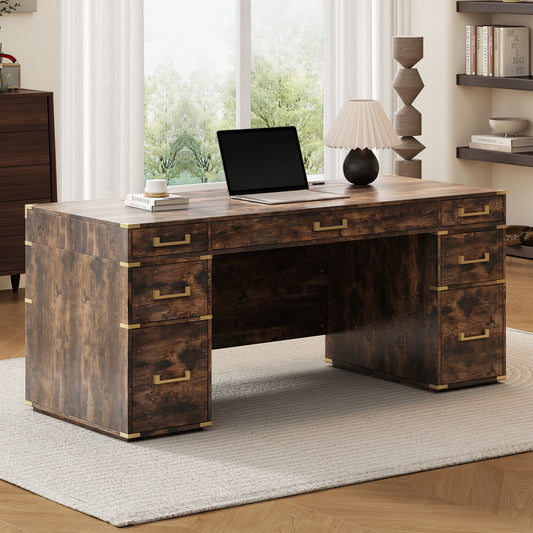 Executive Desk Metal Edge with 2 file drawers, USB Ports and Outlets