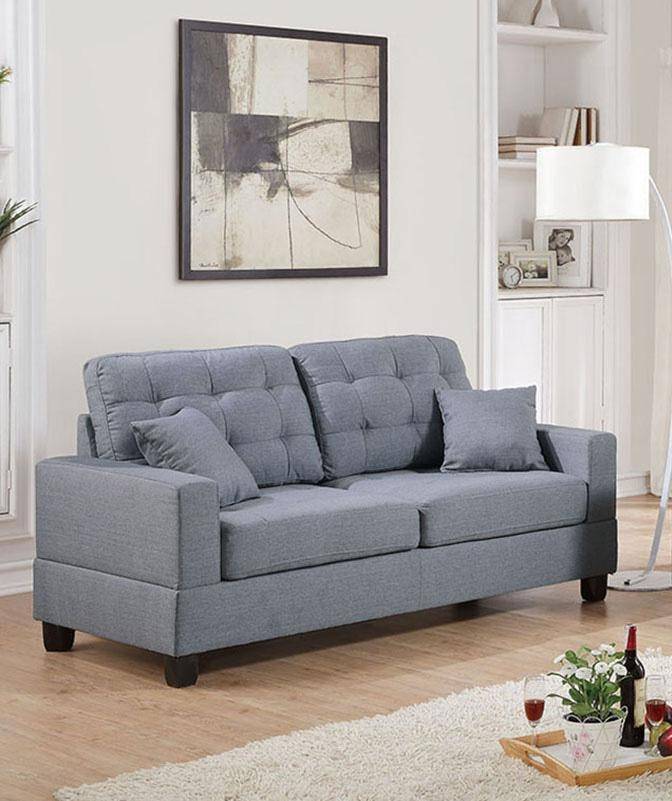Living Room 2pc Grey Sofa Loveseat, Polyfiber Couch