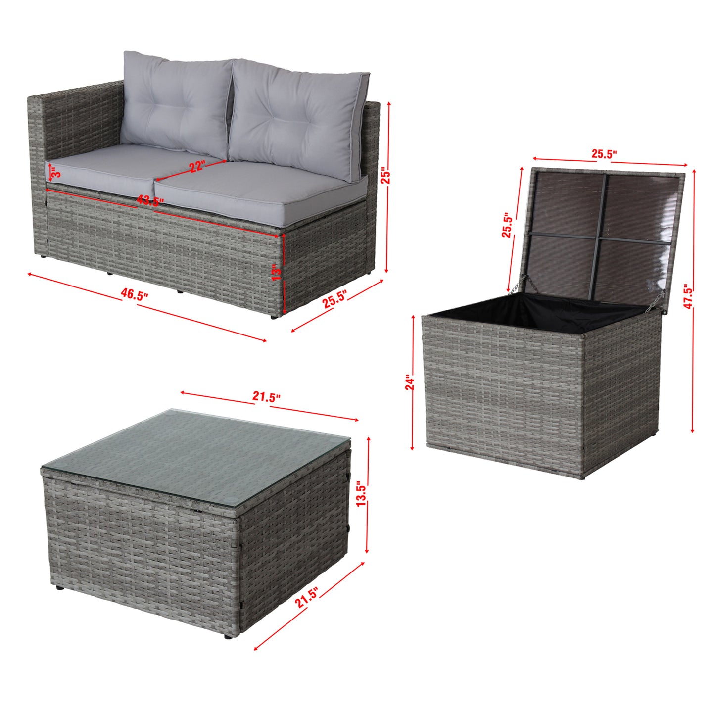 4 Piece Patio Sectional  Outdoor Furniture Sofa Set, Storage
