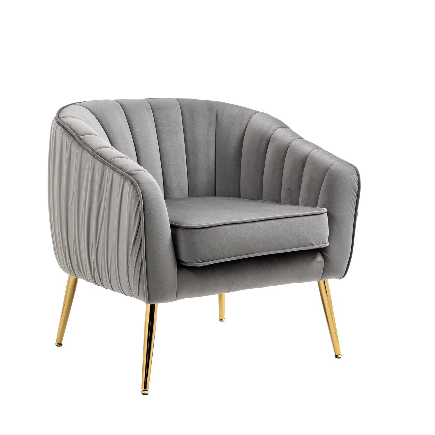 Velvet Accent Chair, Ottoman, Grey