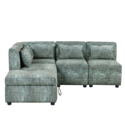 Sofa Set, 5-Seater Couch with Ottoman, 5 Pillows