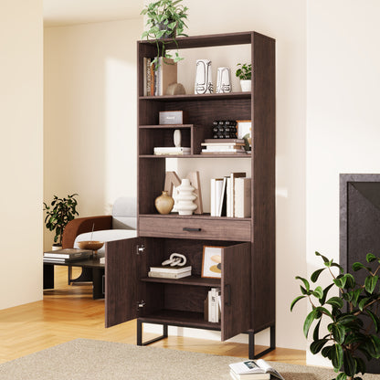 Open Bookshelf with Doors, Bookcase, LED Strip Lights