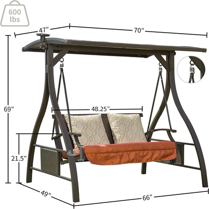 Patio Porch Swing 2 Person Adjustable Canopy