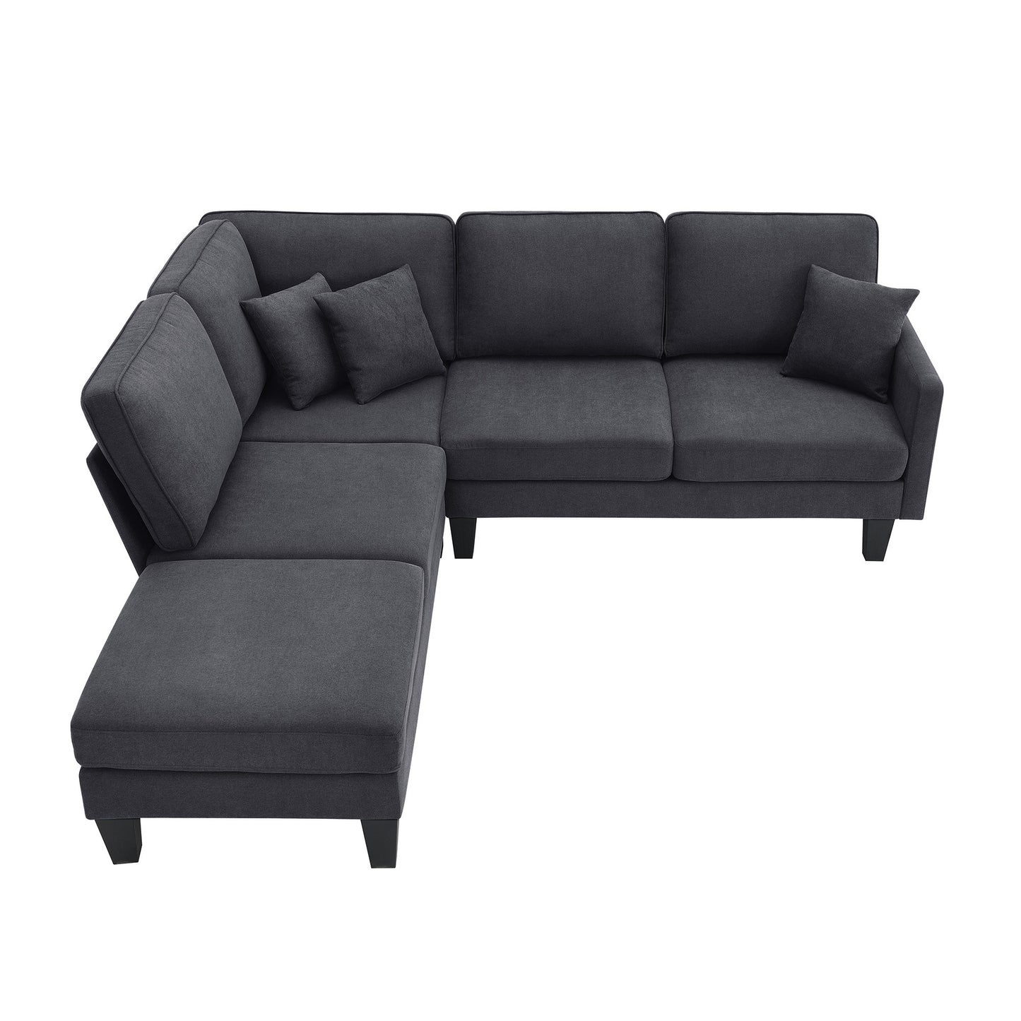 Terrycloth Sectional Sofa, 5-Seat Set, Chaise Lounge, L-Shape, Living Room, Grey