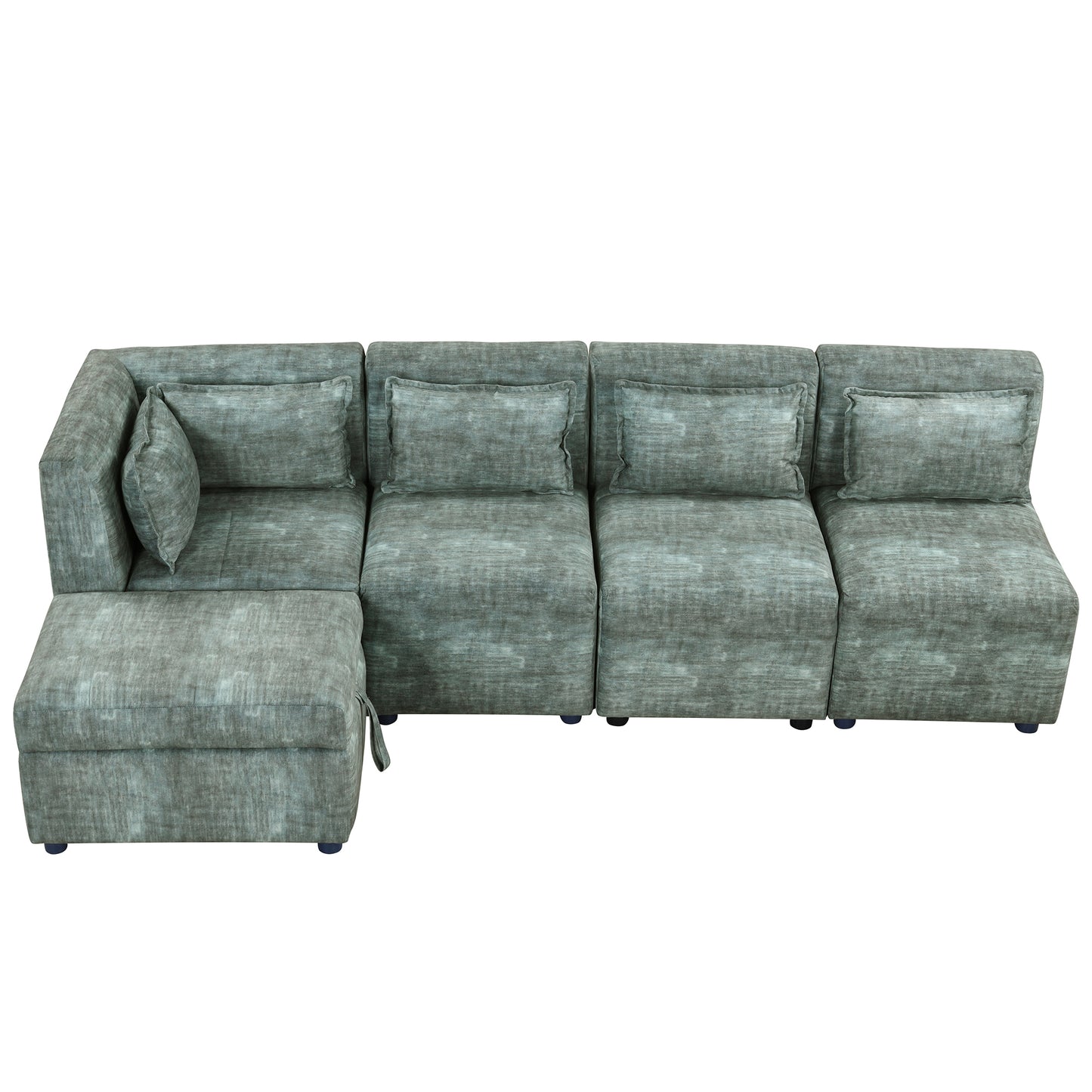 Sofa Set, 5-Seater Couch with Ottoman, 5 Pillows