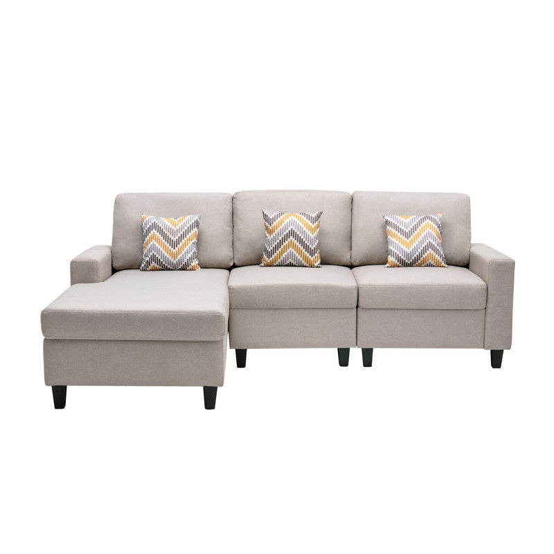 Linen 3Pc Sectional Sofa with Reversible Chaise