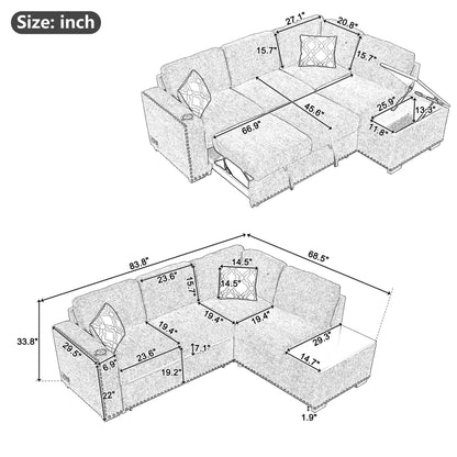 Reversible Sectional Sofa Bed, L-Shaped