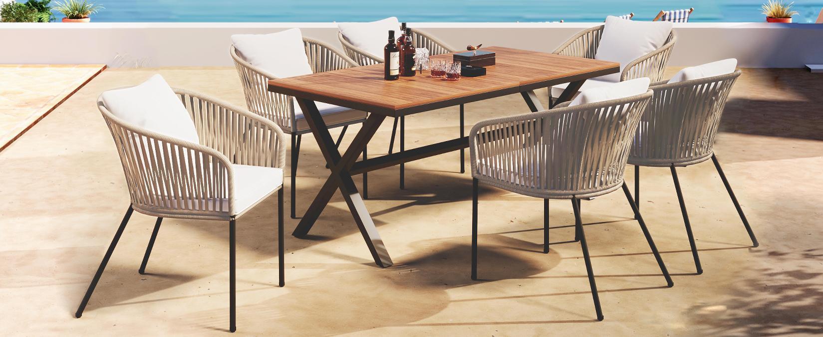 7 Pieces Patio Dining Set, All-Weather Outdoor, Dining Table, Chairs