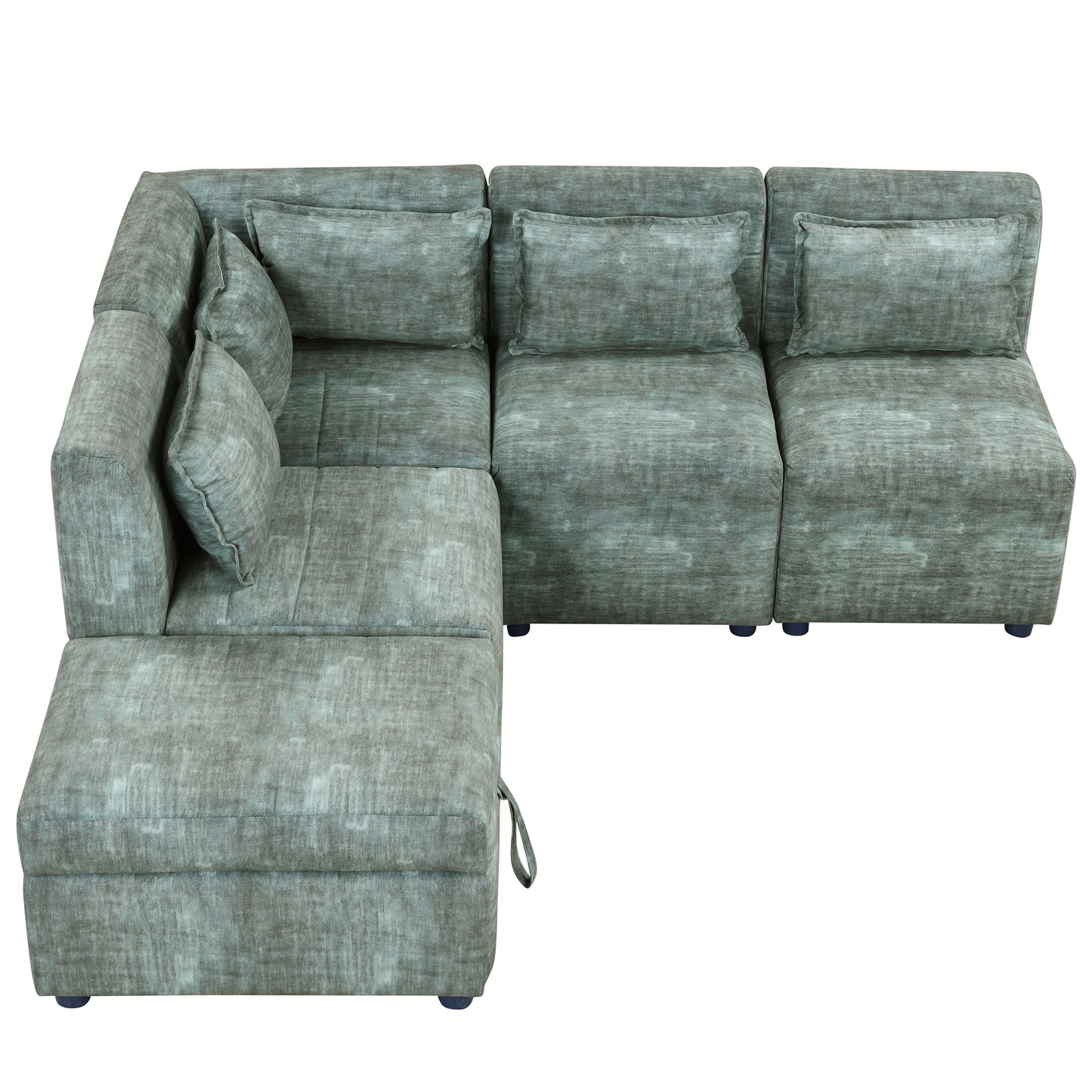 Sofa Set, 5-Seater Couch with Ottoman, 5 Pillows