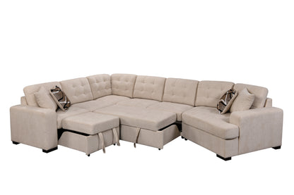 Oversized U-Shape Sectional: Wide Chaise, Beige, Ideal for Home.