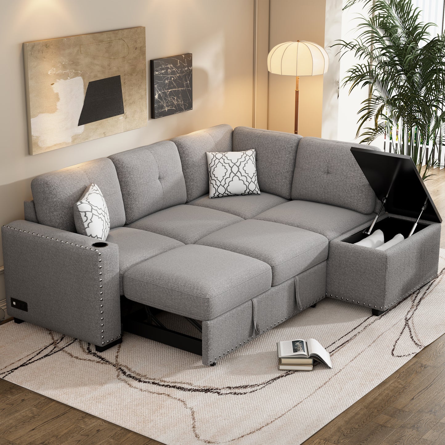 Reversible Sectional Sofa Bed, L-Shaped