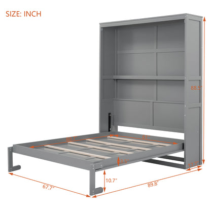 Queen Size Murphy Bed Wall Bed with Shelves,Gray