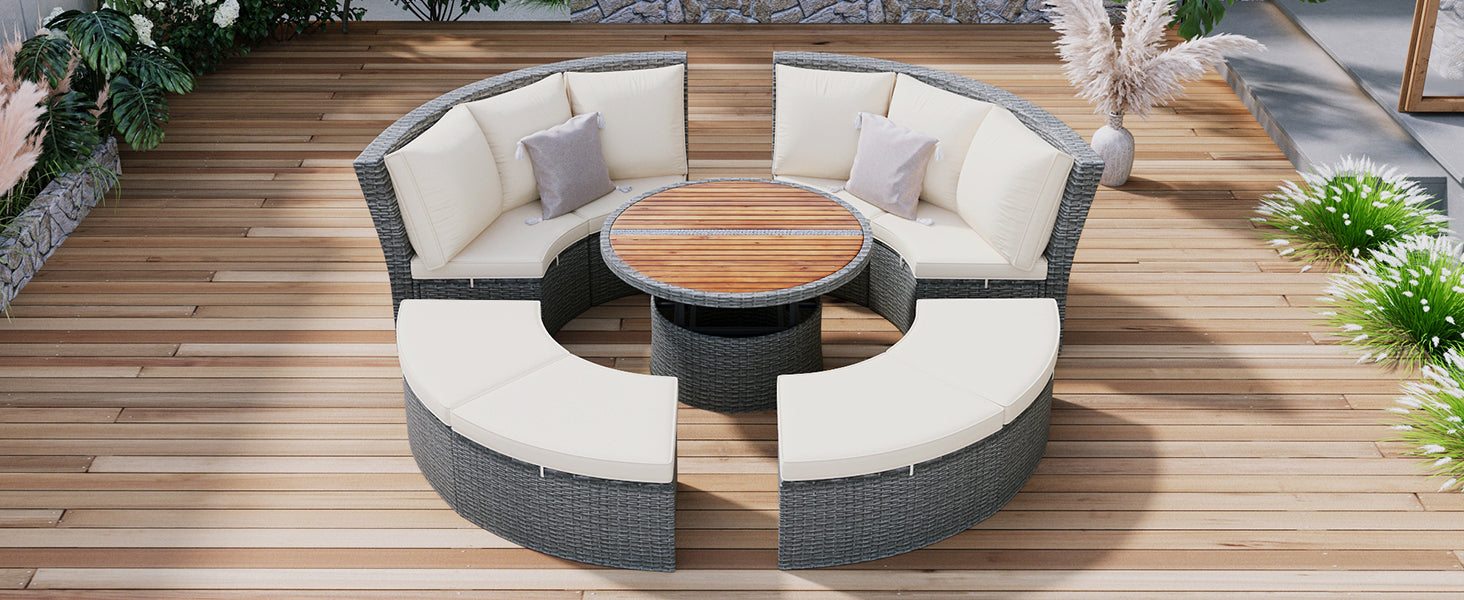 Patio 5-Piece Round Sectional Sofa Set All-Weather