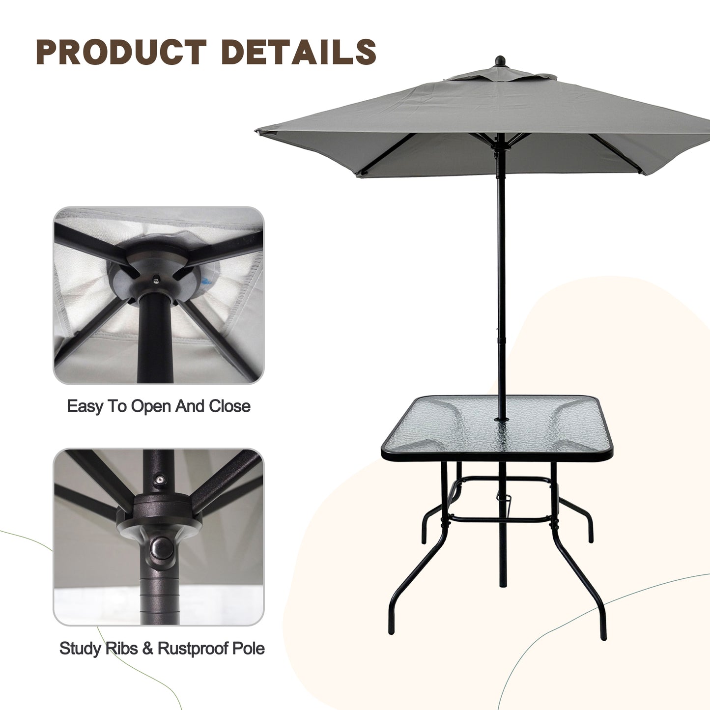 Outdoor Patio Dining Set for 4 People, Table and Chair Set, Umbrella